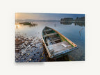 Weathered Rowboat Dawn, old rowboat on lake photograph, landscape canvas wall art print ready to hang