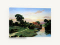 Evening at the Mill, stone mill riverside sunset painting, landscape canvas wall art print ready to hang