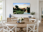 Evening at the Mill landscape canvas print on the wall of a Hamptons dining room