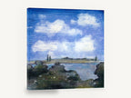 Lakeside Wildflowers Sky, lake landscape wildflowers blue sky, floral canvas wall art print ready to hang