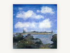 Lakeside Wildflowers Sky, floral canvas wall art print, front view