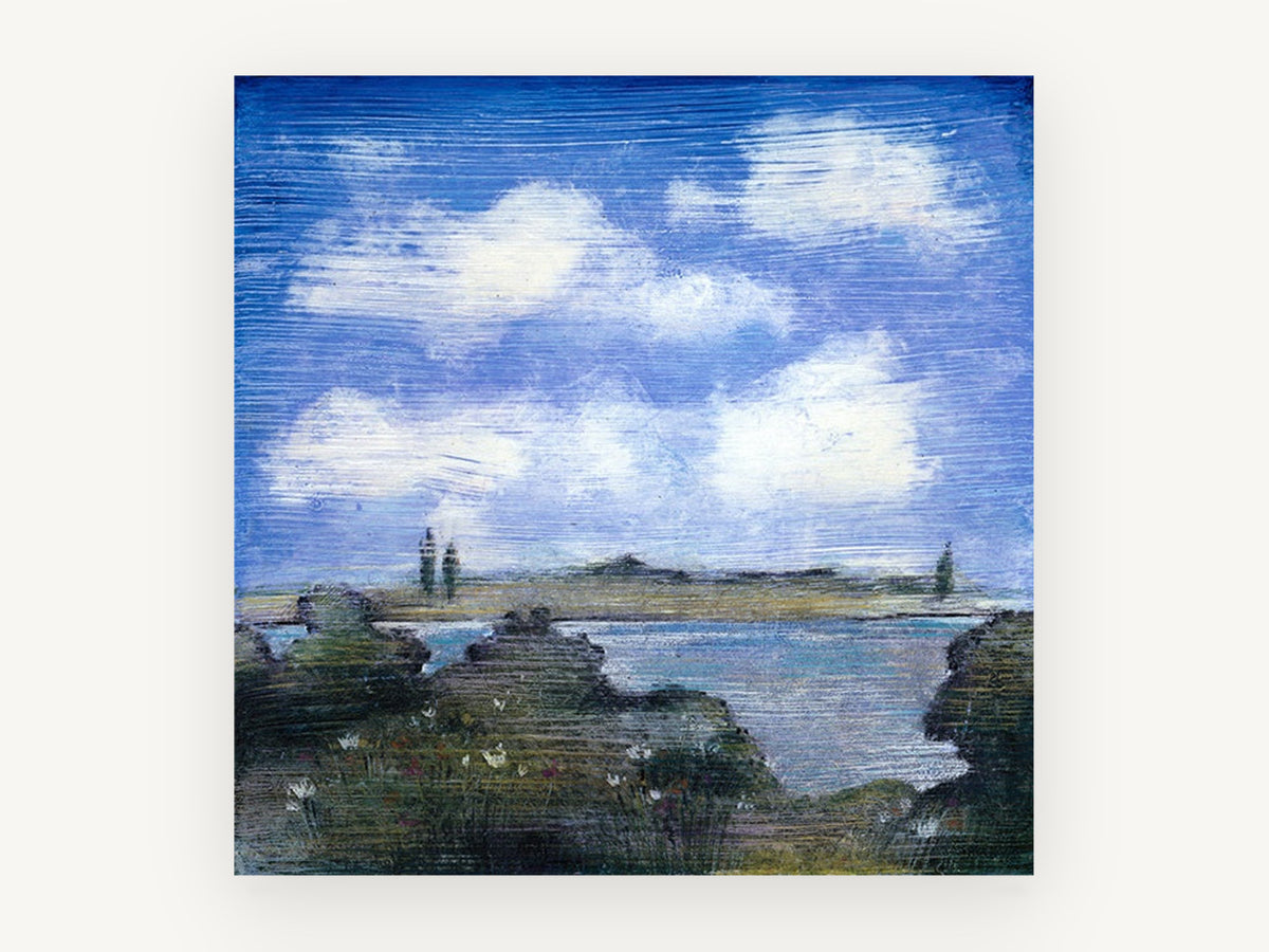 Lakeside Wildflowers Sky, floral canvas wall art print, front view