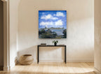 Lakeside Wildflowers Sky floral canvas print on the wall of a hallway