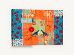 Lovebirds on Orange, blue birds orange floral collage, floral canvas wall art print ready to hang