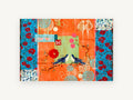 Lovebirds on Orange, floral canvas wall art print, front view