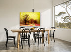 Acid Winter Trees landscape canvas print on the wall of a dining room