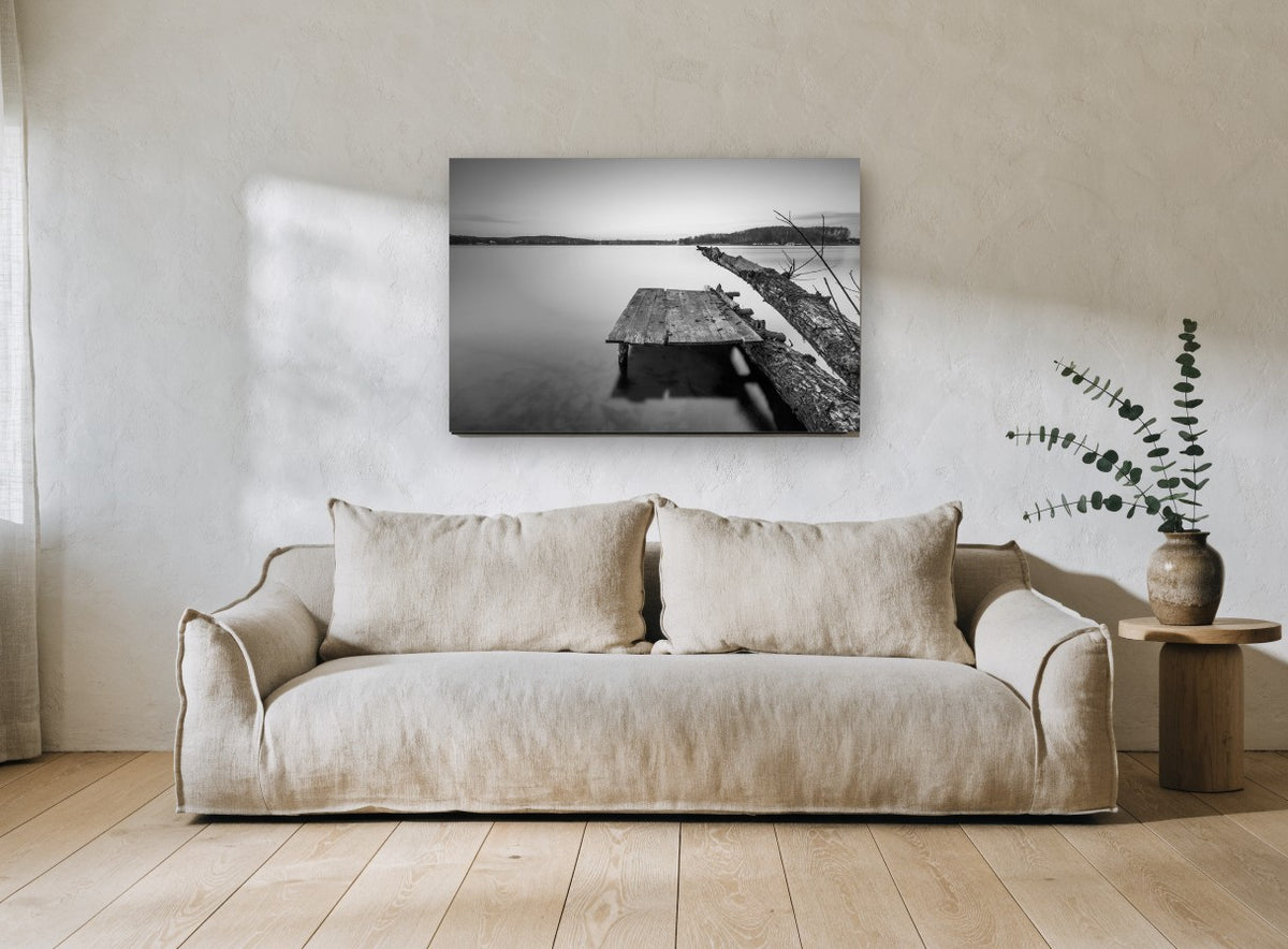 Fallen Log Jetty landscape canvas print on the wall of a living room