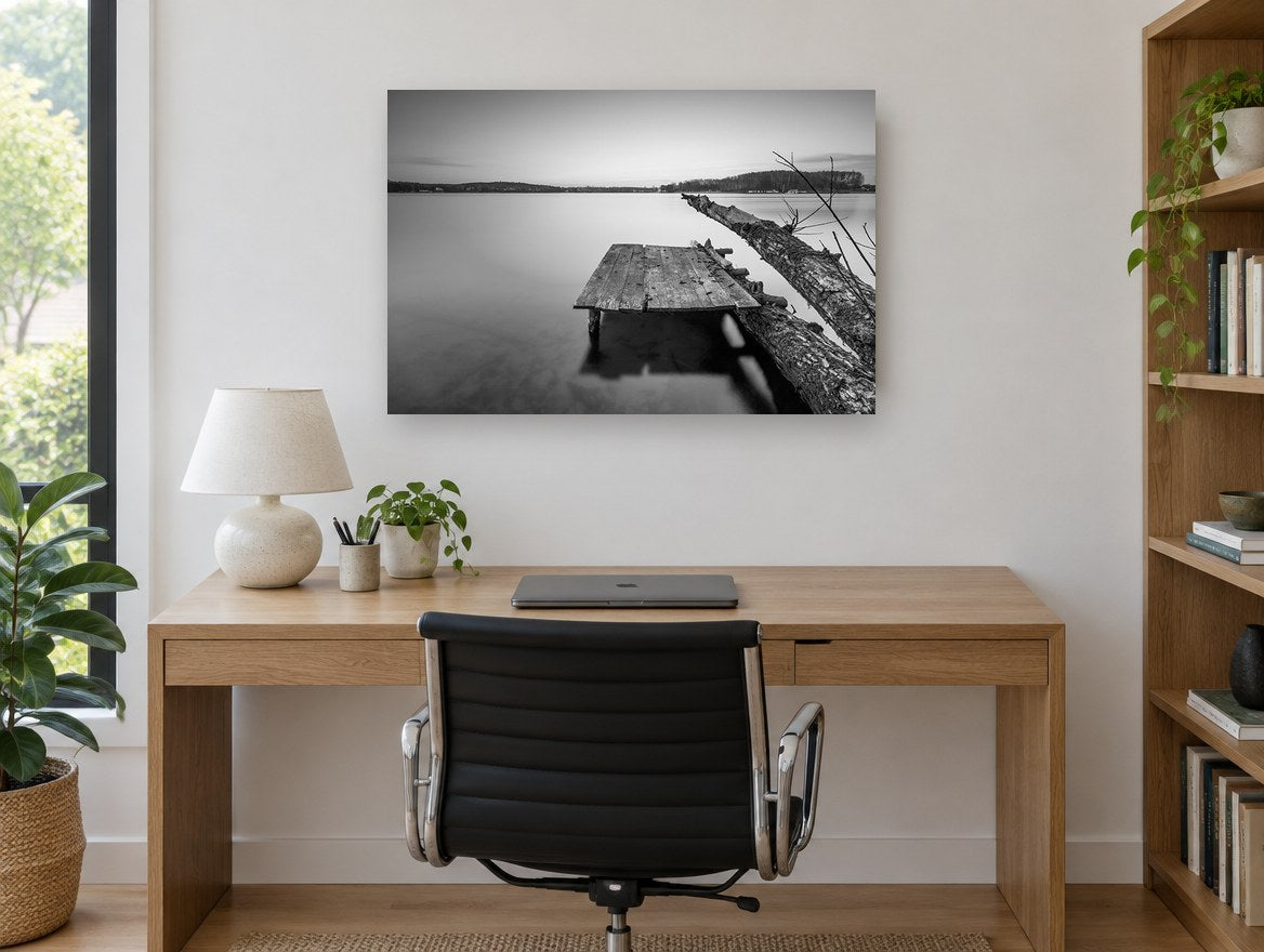 Fallen Log Jetty landscape canvas print on the wall of a study