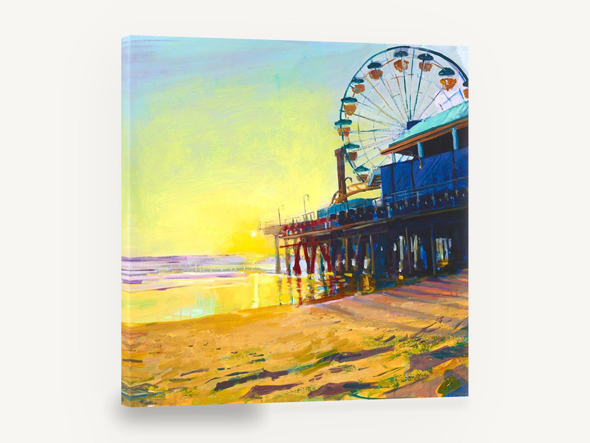 Golden Hour Pier, ferris wheel pier sunset seascape, coastal canvas wall art print ready to hang