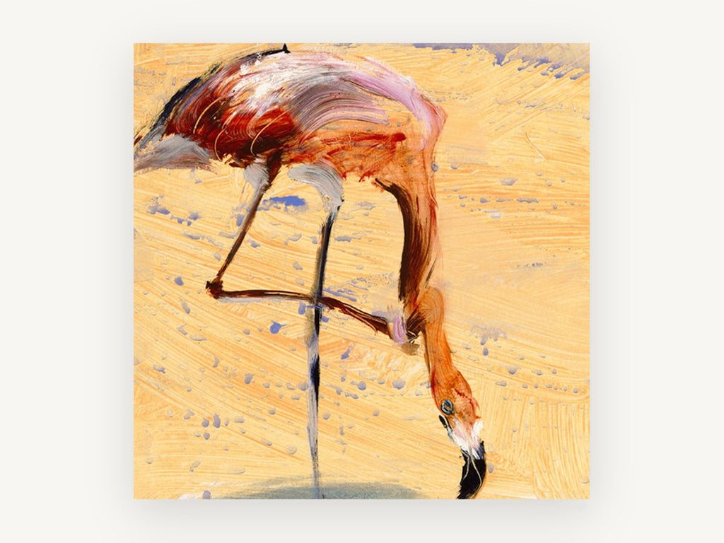 Feeding Flamingo Study, flamingo brushstroke painting, animal canvas wall art print, front view