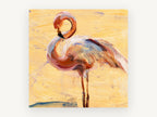 Preening Flamingo Study, flamingo expressive brushwork artwork, animal canvas wall art print, front view