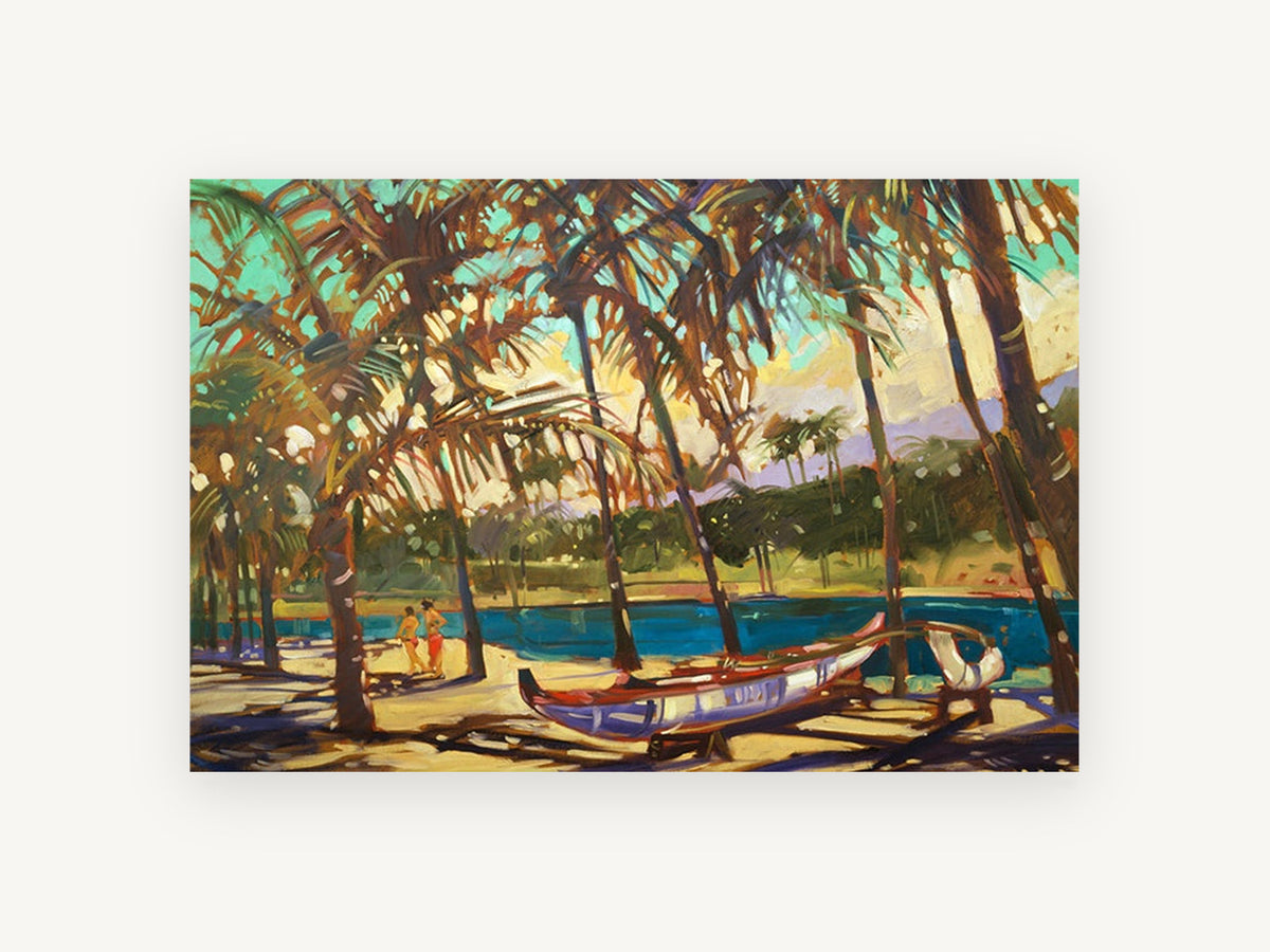 Palm Shade Outrigger, coastal canvas wall art print, front view