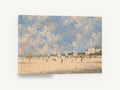 Striped Tents Beach Day, vintage beach scene impressionist seascape, coastal canvas wall art print ready to hang