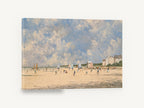 Striped Tents Beach Day, vintage beach scene impressionist seascape, coastal canvas wall art print ready to hang