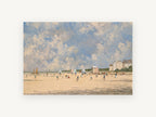 Striped Tents Beach Day, coastal canvas wall art print, front view