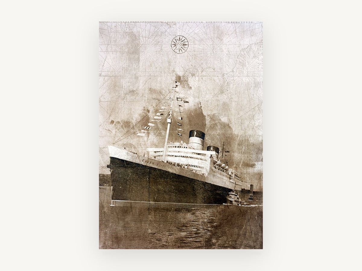 Ocean Liner Dressed Overall, vintage canvas wall art print, front view