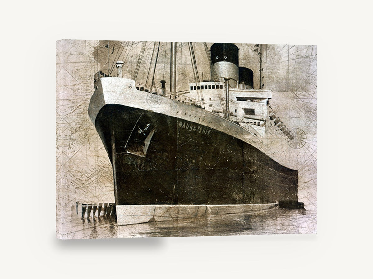Mauretania at Berth, vintage mauretania ocean liner, stretched canvas wall art print ready to hang