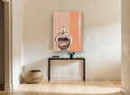 Heart Perfume Bottle vintage canvas print on the wall of a hallway