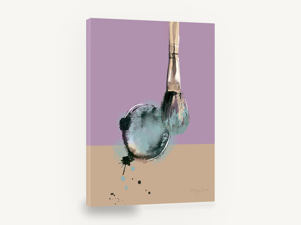 Teal Brush Swirl, modern makeup brush fashion, stretched canvas wall art print ready to hang