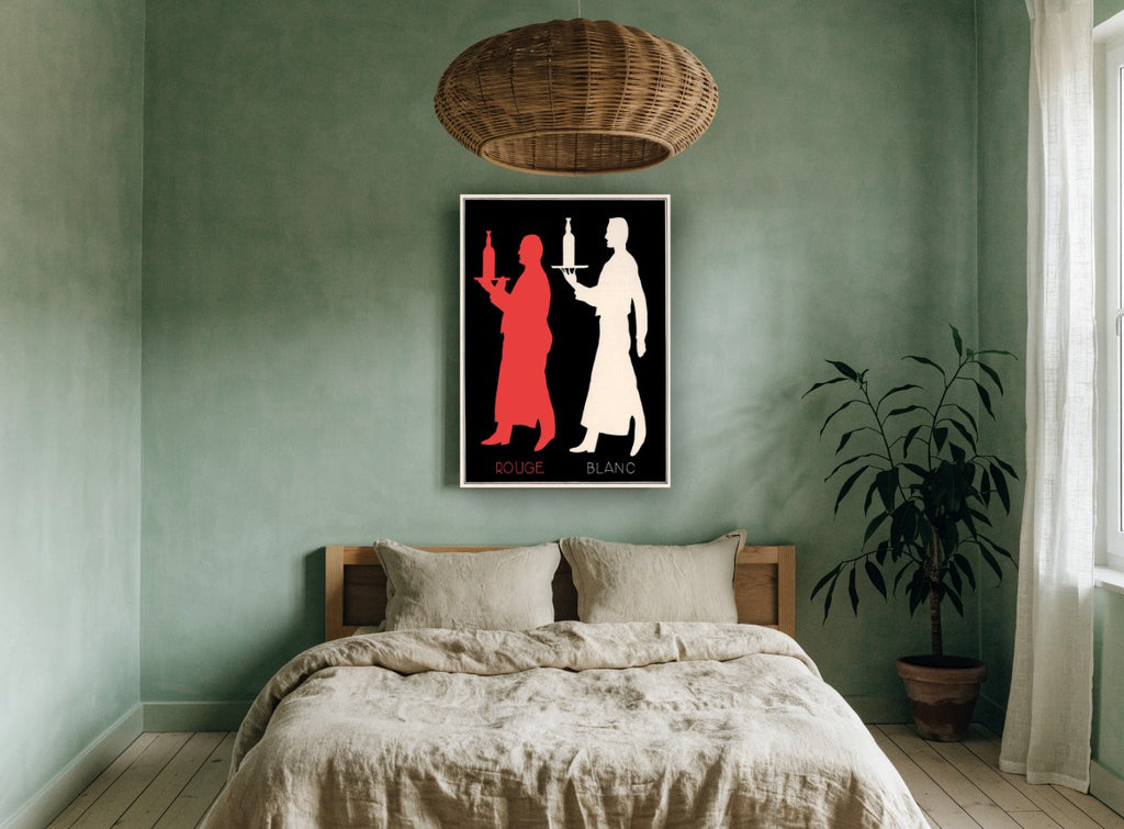 Rouge et Blanc Waiters vintage canvas print on the wall of a bedroom