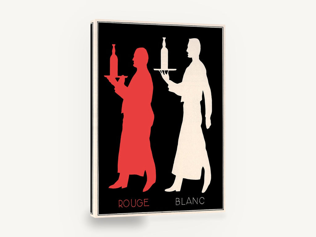 Rouge et Blanc Waiters, vintage red and white wine waiter poster, stretched canvas wall art print ready to hang
