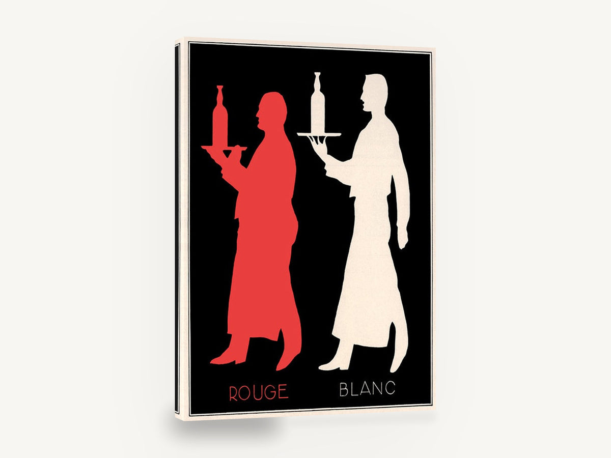 Rouge et Blanc Waiters, vintage red and white wine waiter poster, stretched canvas wall art print ready to hang