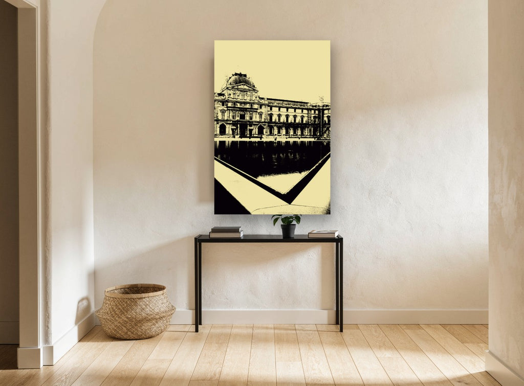 Louvre Courtyard in Cream city canvas print on the wall of a hallway