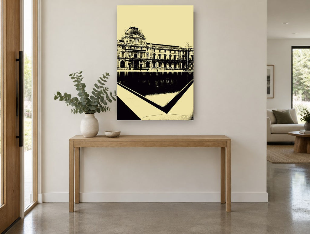 Louvre Courtyard in Cream city canvas print on the wall of a entry hall
