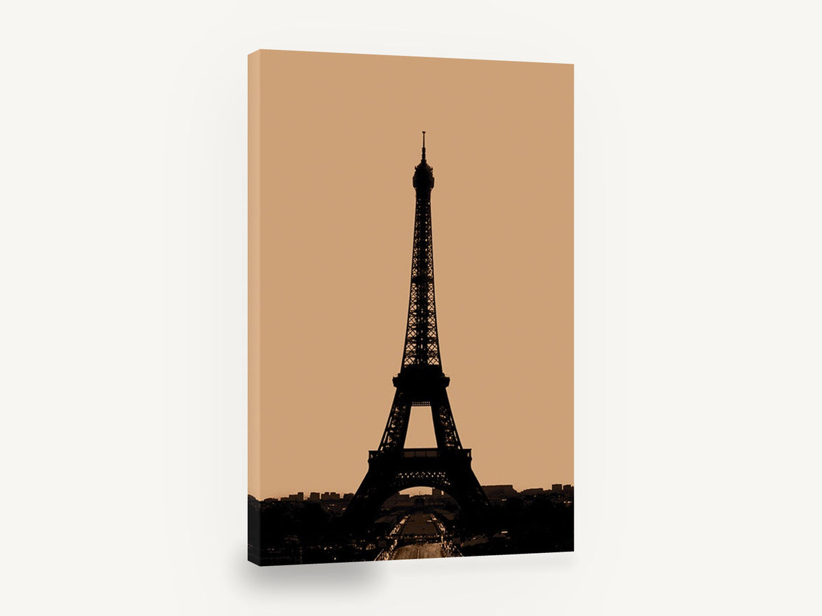 Eiffel Tower in Sepia, eiffel tower sepia silhouette photograph, city canvas wall art print ready to hang
