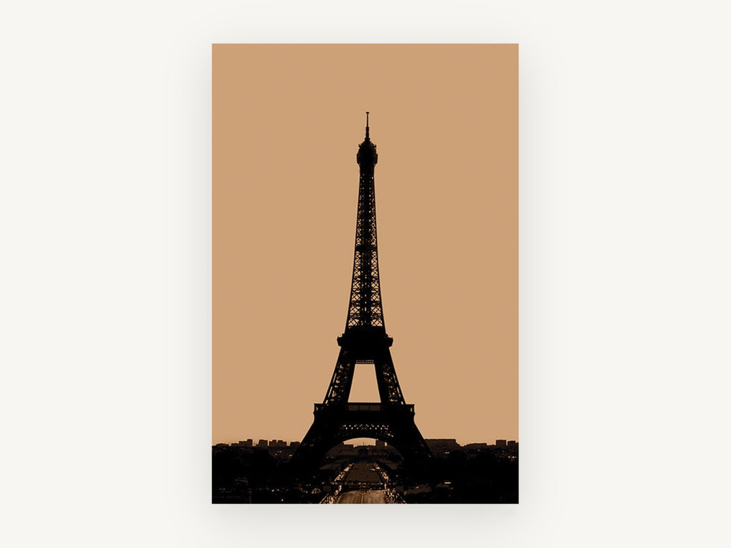 Eiffel Tower in Sepia, eiffel tower sepia silhouette photograph, city canvas wall art print, front view