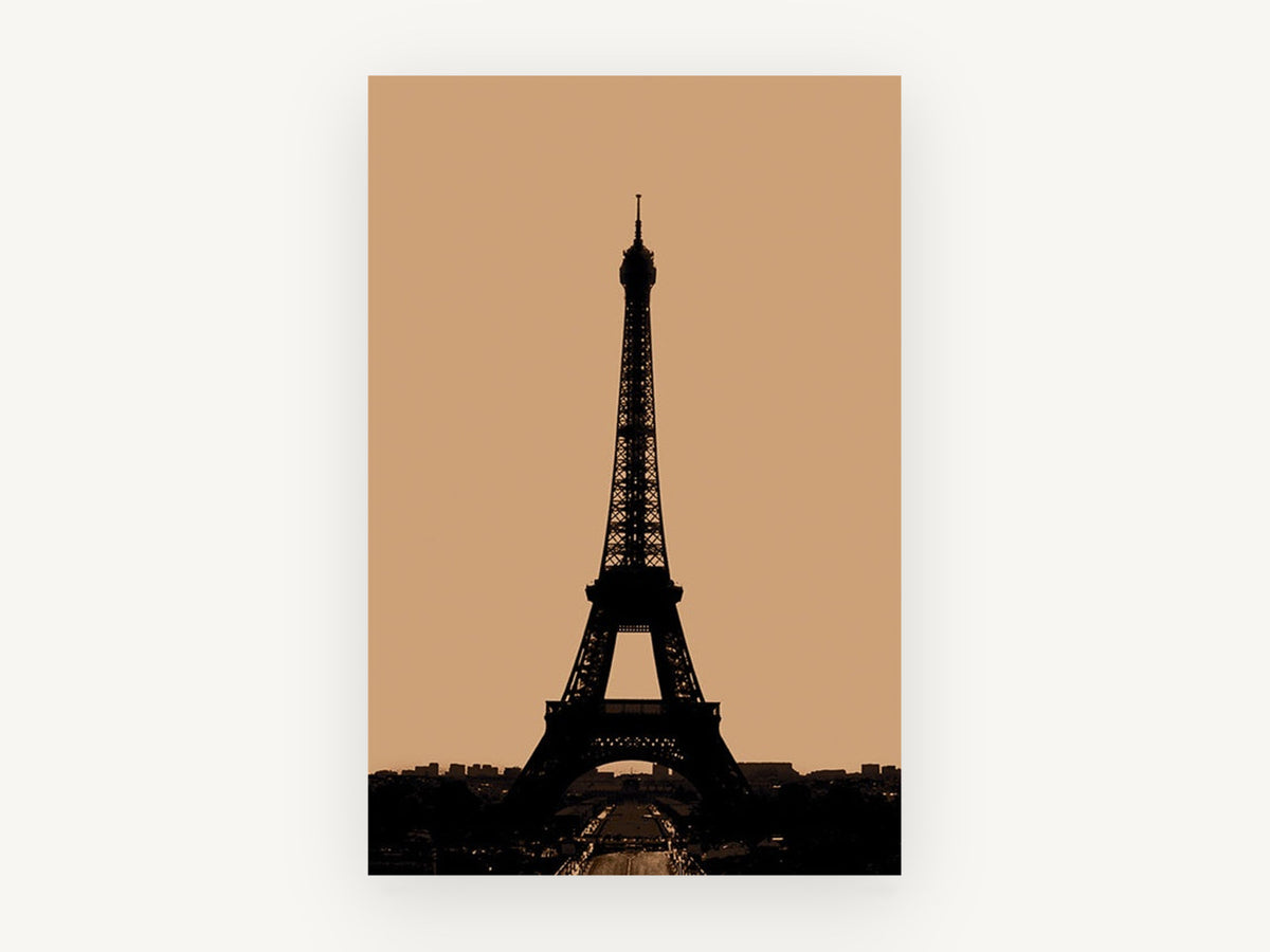 Eiffel Tower in Sepia, eiffel tower sepia silhouette photograph, city canvas wall art print, front view