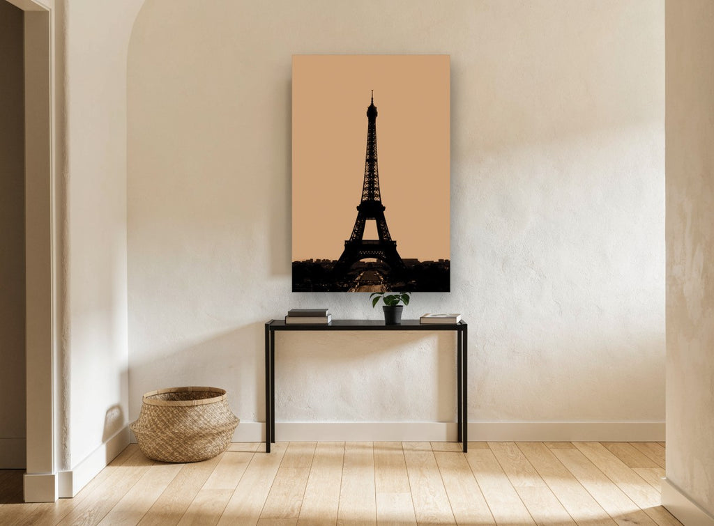 Eiffel Tower in Sepia city canvas print on the wall of a hallway