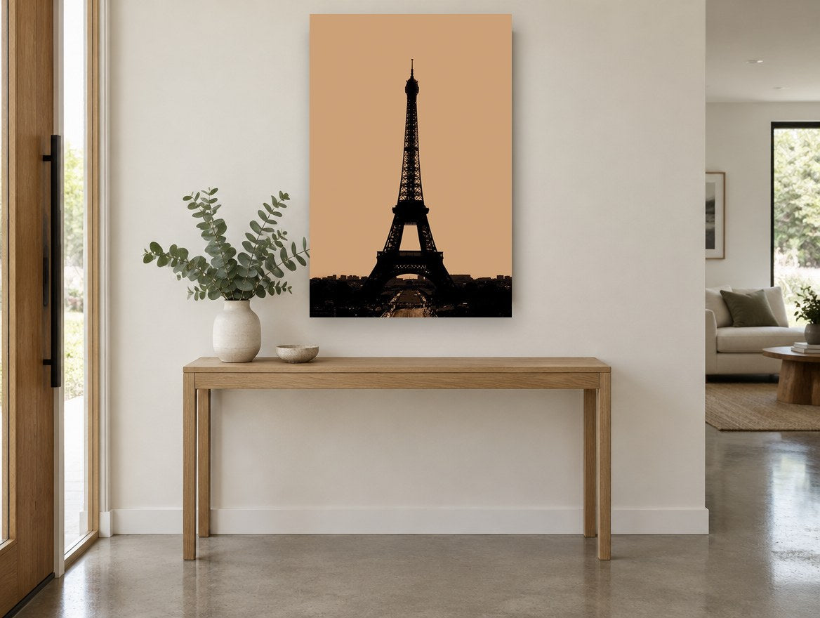 Eiffel Tower in Sepia city canvas print on the wall of a entry hall