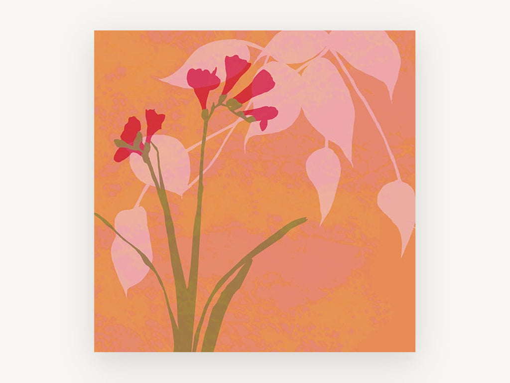 Coral Freesia Silhouette, floral canvas wall art print, front view