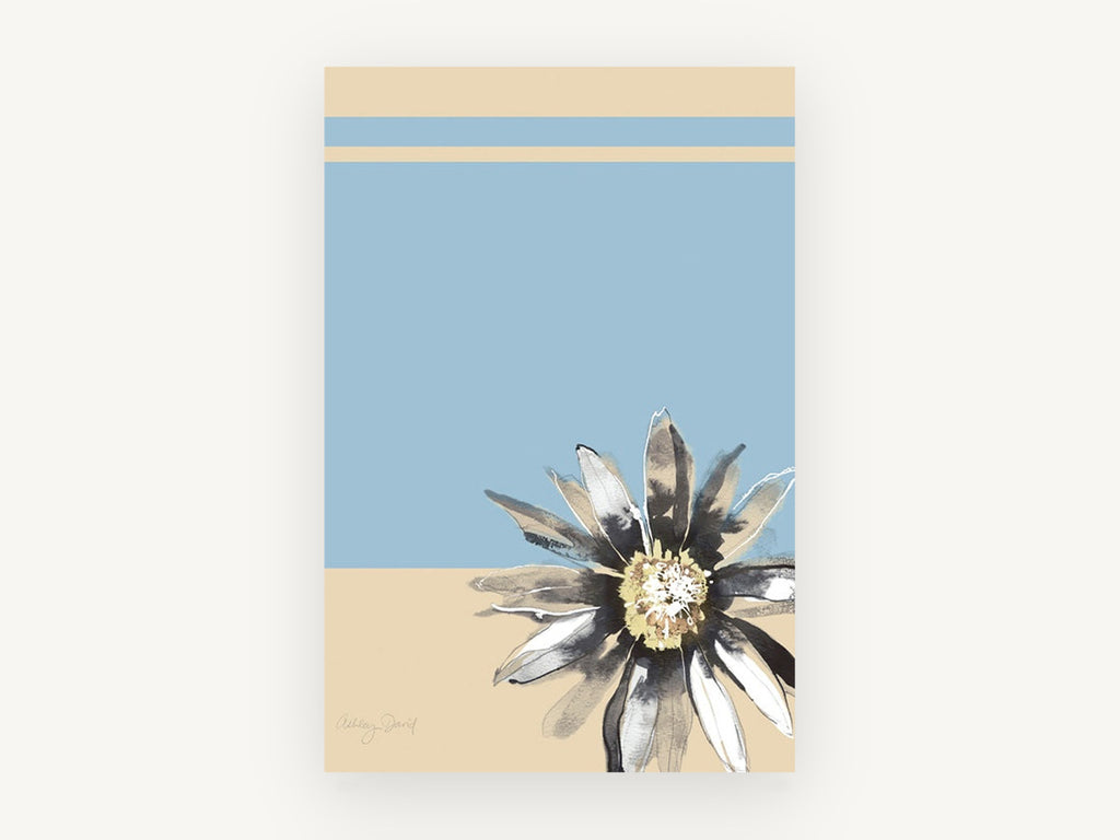 Ink Daisy on Blue, floral canvas wall art print, front view