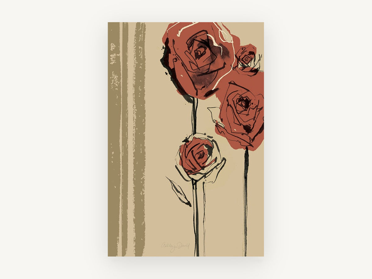 Rust Roses on Sand, floral canvas wall art print, front view