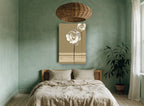 Two Cream Roses on Khaki floral canvas print on the wall of a bedroom