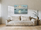 Pebble Shore Sunrise coastal canvas print on the wall of a living room