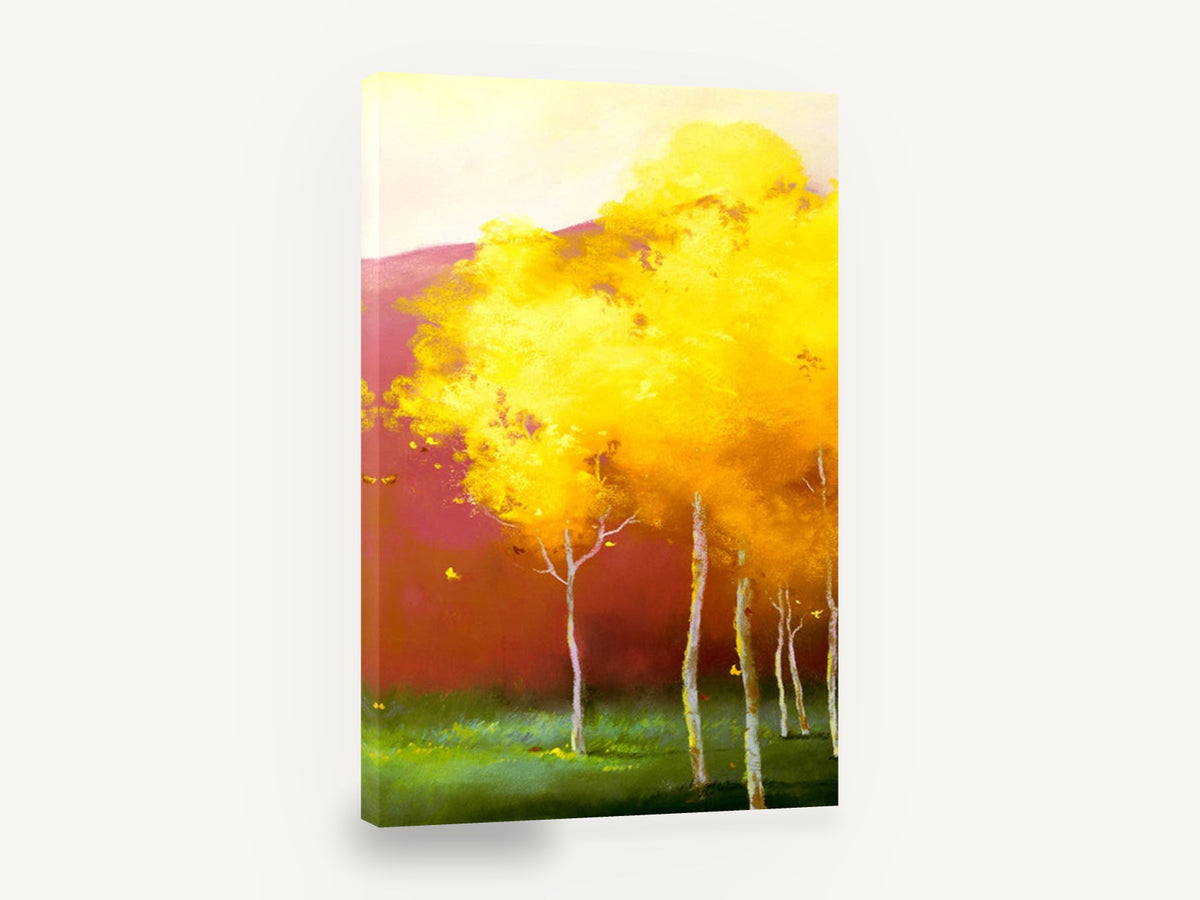 Golden Canopy Glow, golden autumn trees pastel landscape, landscape canvas wall art print ready to hang
