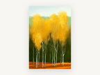 Amber Birch Crowns Rust Floor, golden birch trees autumn landscape, landscape canvas wall art print, front view