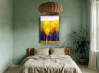 Violet Shadow Birch Sunburst landscape canvas print on the wall of a bedroom