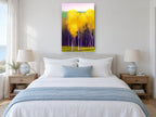 Violet Shadow Birch Sunburst landscape canvas print on the wall of a bedroom