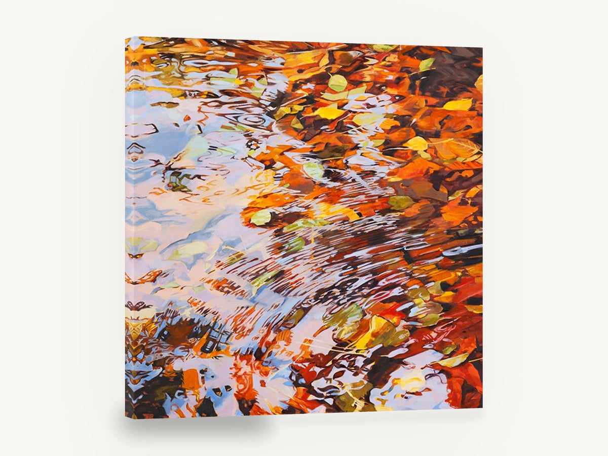 Autumn Pond Ripples, autumn leaves pond ripples painting, landscape canvas wall art print ready to hang