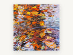Autumn Leaf Ripples, autumn leaves pond ripples artwork, landscape canvas wall art print, front view