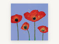 Red Poppies on Periwinkle, floral canvas wall art print, front view