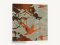 Geese in Walnut Grain, flying geese wood grain silhouette art, floral canvas wall art print ready to hang