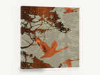 Geese in Walnut Grain, flying geese wood grain silhouette art, floral canvas wall art print ready to hang