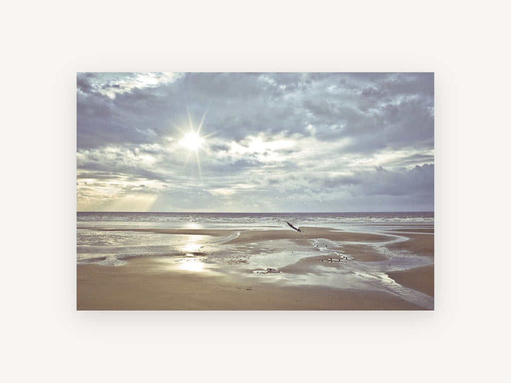 Low Tide Sunburst, coastal canvas wall art print, front view