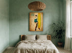 Surfer Girl Postcard vintage canvas print on the wall of a bedroom