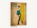 Surfer Girl Postcard, retro pinup surfer girl postcard, stretched canvas wall art print ready to hang